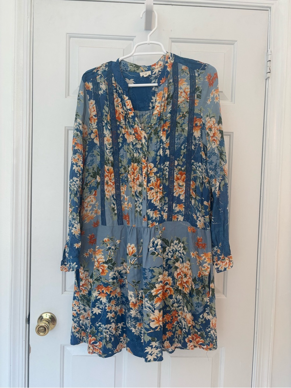 Anthropologie Tiny Blue Floral Boho Babydoll Cottagecore Festival Dress Trim L